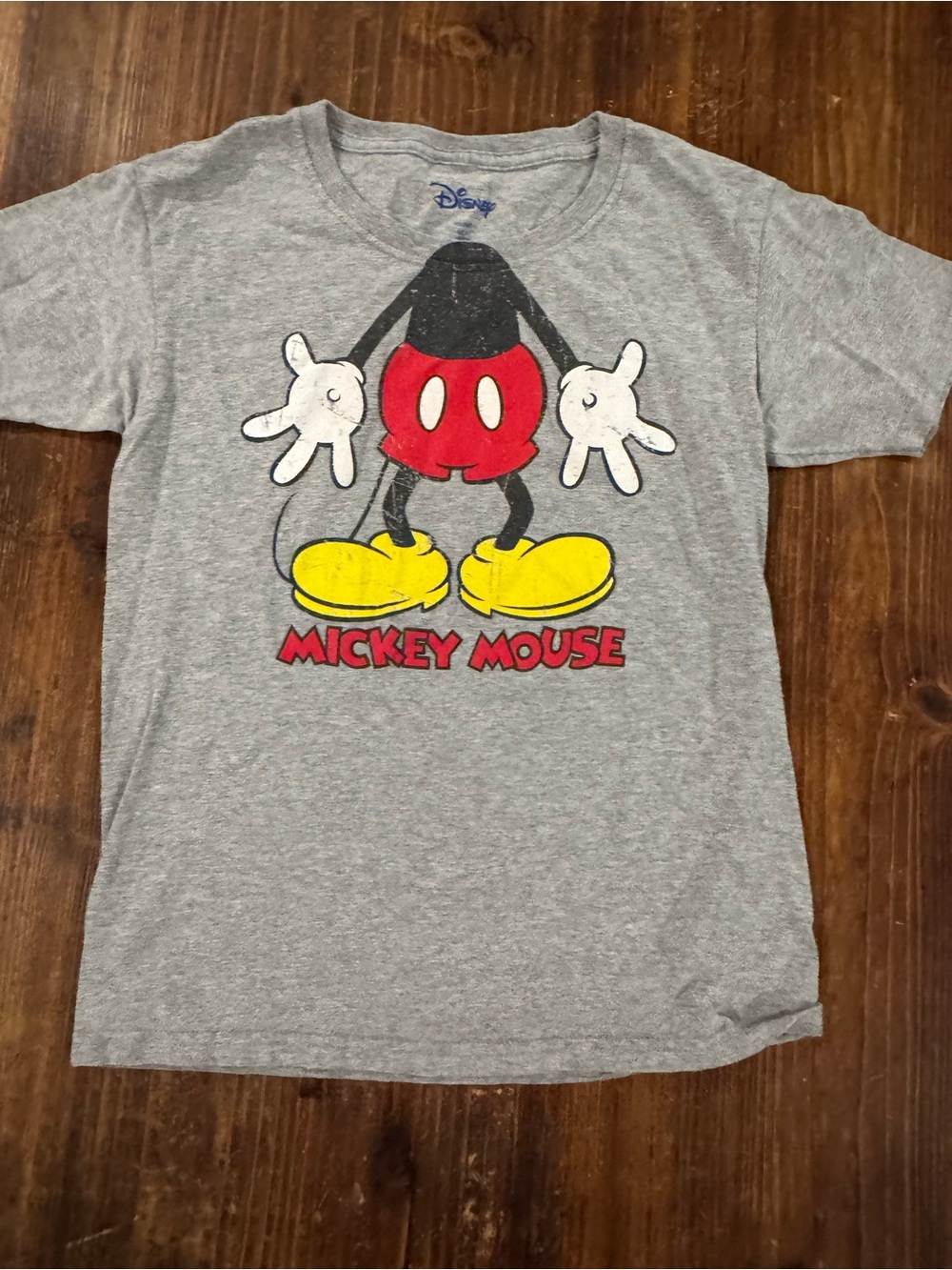 Disney Grey Mickey Mouse Graphic Tee with Red & Yellow Accents